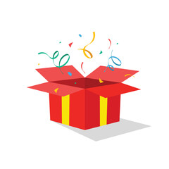 Opened gift box, surprise box vector illustration