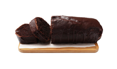 Tasty chocolate sponge cake isolated on white