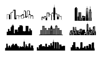 Obraz premium Set of City building silhouette vector town black background tower graphic