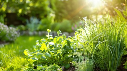 Obraz premium Lush Green Field with Organic Vegetables Under Sunlight