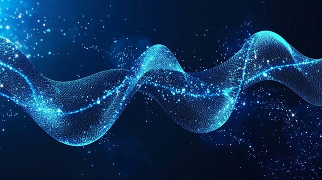 Abstract Blue Wave of Light and Energy Particles. Captivating abstract image featuring a dynamic wave of blue light and sparkling energy particles. Perfect for technology or innovation themed projects