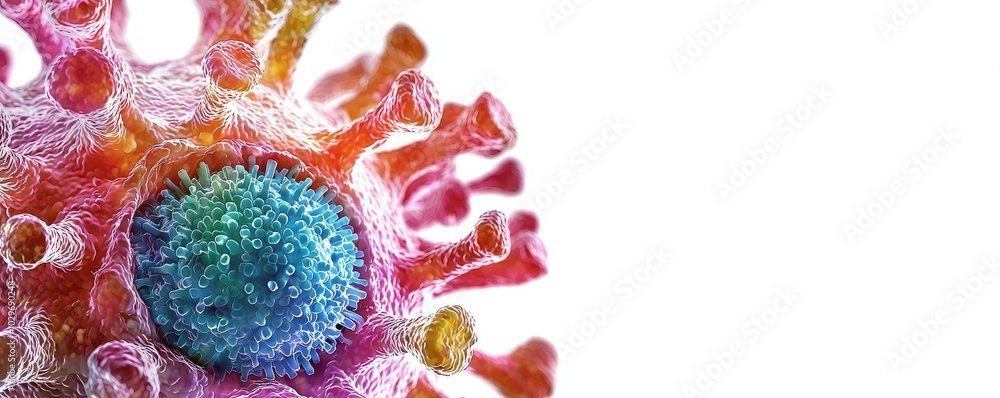 Aufkleber colorful microscopic view of a virus on a white isolate background.