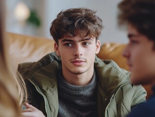 Obraz premium A Young Man Contemplates His Decision in a Casual Setting with a Slightly Disappointed Expression