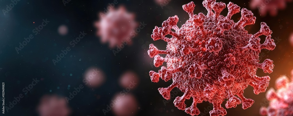 Poster Close-up of a virus particle on a dark background.