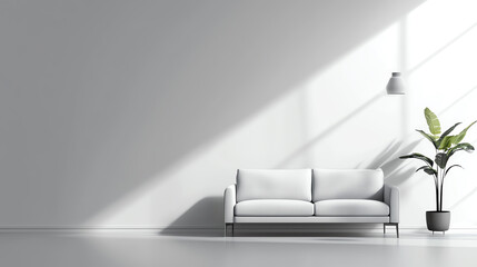 Modern living room with white sofa and plant