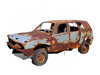 old rusty car isolated on white