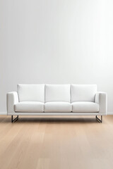 Modern white sofa on a wooden floor, minimalist design