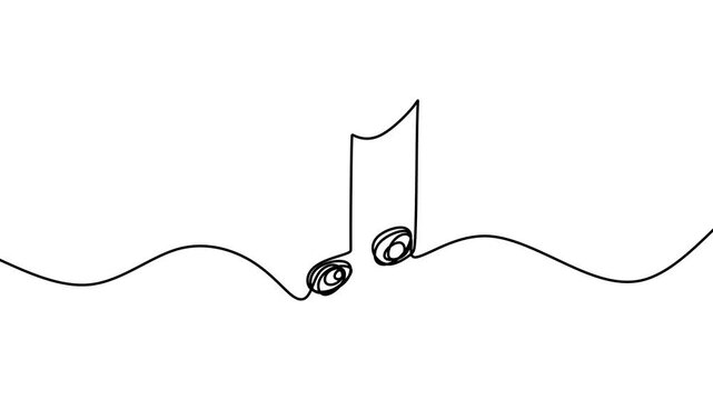 Continuous drawing line art of music note symbol with black line and white background. One line