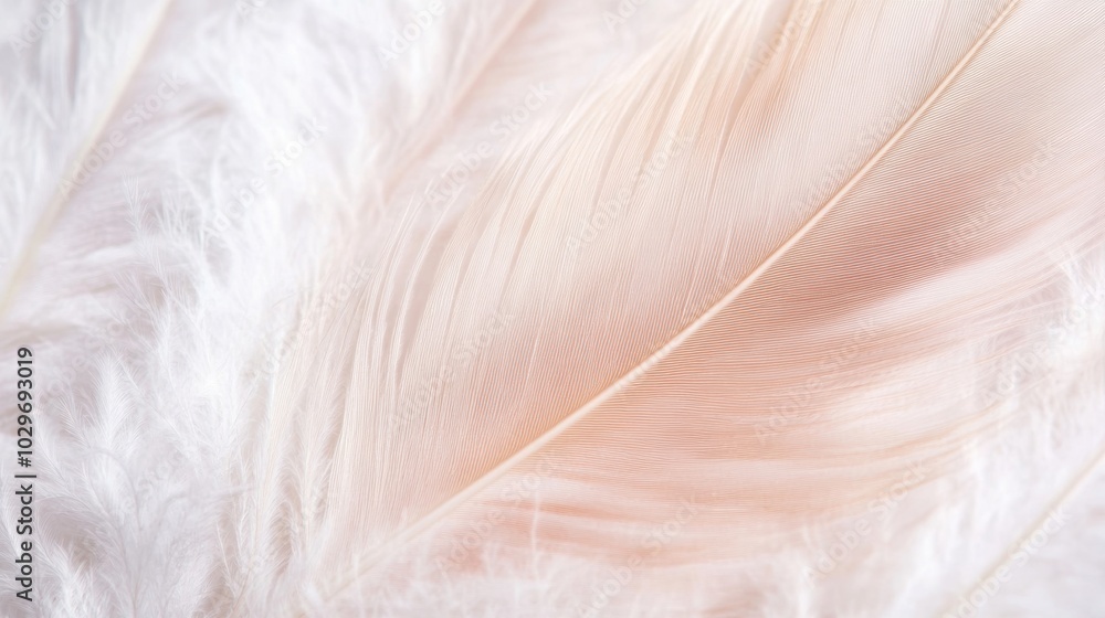 Poster a detailed view of a white feather's soft texture reveals its intricate patterns and gentle hues ill