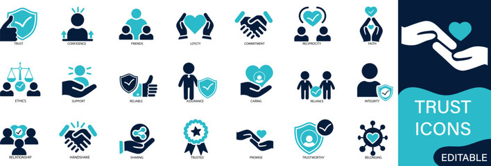 Trust icon se friends, truth, faith, sincerity solid icons collection