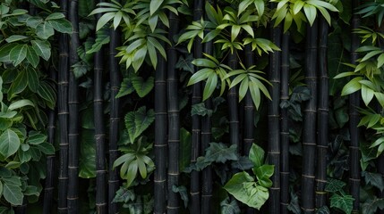 Obraz premium Black Bamboo and Lush Greenery