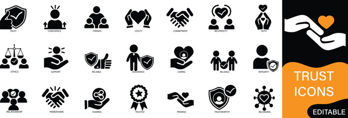 Trust icon se friends, truth, faith, sincerity solid icons collection