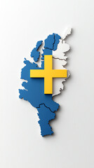 Map of Sweden with flag symbol, white background