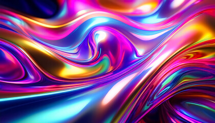 metal, liquid, glossy, flowing, wave, moving, shaking, glowing, shining, shining, rainbow, colorful, neon, illustration, art, wallpaper