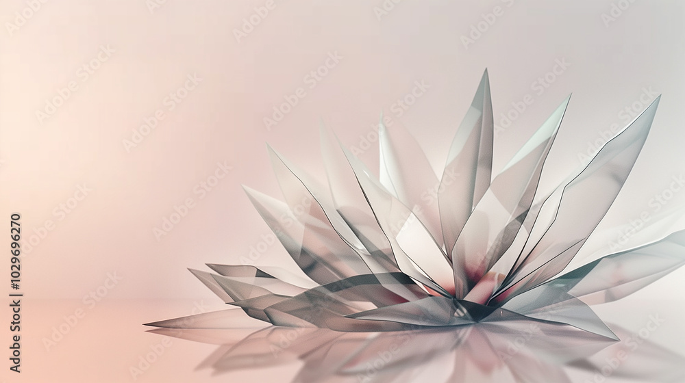 Aufkleber floating, geometric plant structures with sharp, angular leaves, rendered in soft pastel tones and s