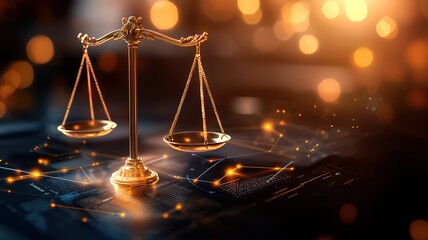 Elegant scales of justice on a digital background