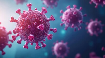 Vibrant virus particles in an abstract scientific background.