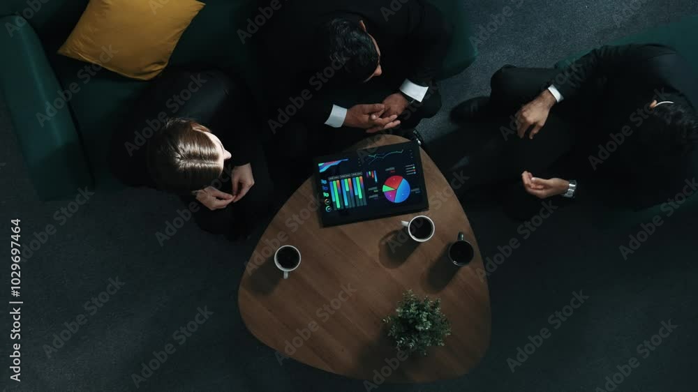 Aufkleber top down aerial view of business people making agreement about collaborate business and shaking hand