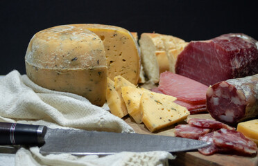 Freshly sliced salami, ham and cheeses for the appetizer.