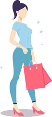 Woman with Shopping Bag, Happy Shopper, woman carrying a large shopping bag, It is perfect for use in websites, social media, or marketing materials related to shopping, retail, or fashion.