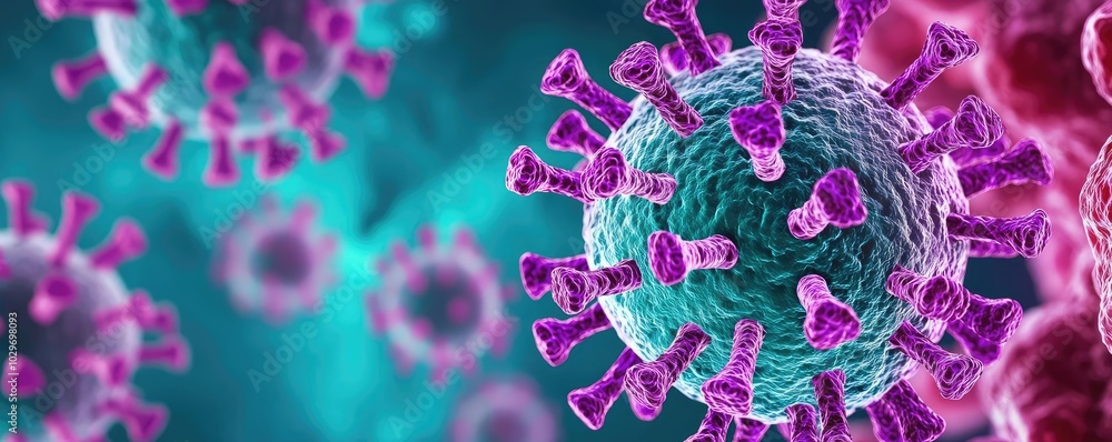 Poster microbial view of viruses with vibrant colors in a scientific context.