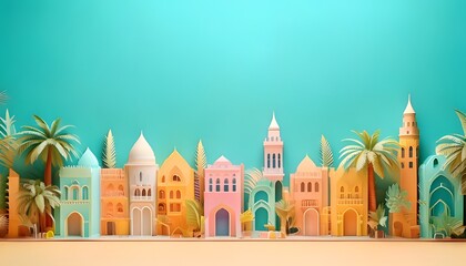 Obraz premium Cute New Mexico neighborhood Abstract 3D design. Adobe house. Sunny desert.