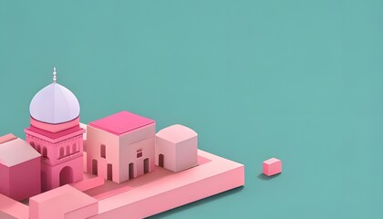 Cute New Mexico neighborhood Abstract 3D design. Adobe house. Sunny desert.