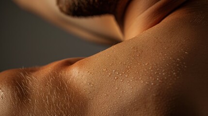 Fototapeta premium Close-up of a Man's Sweaty Shoulder