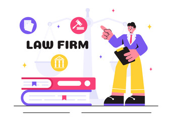 Law Firm Services Vector Illustration featuring of Justice, Legal Advice, Court Judgement, and Lawyer Consultation in a Flat Style Cartoon Background