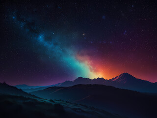 A serene and breathtaking digital artwork depicting a comet disappearing into the horizon of a vibrant, starry universe, set against a deep blue and purple gradient background that transitions