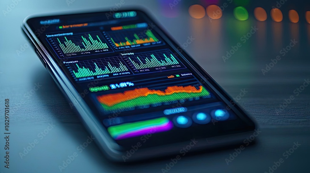 Aufkleber smartphone displaying financial data and stock market graphs.