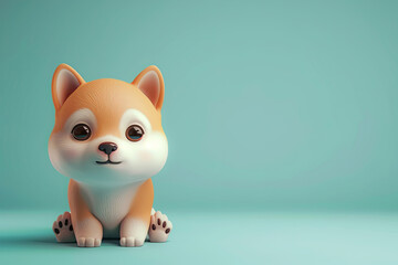 Cute dog 3D cartoon on solid color background