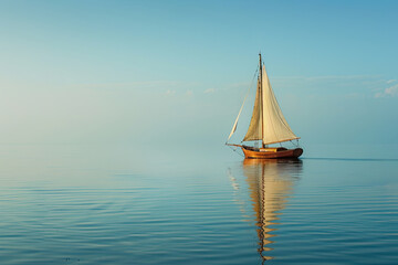 Fototapeta premium a sailboat on the sea with copy space on background