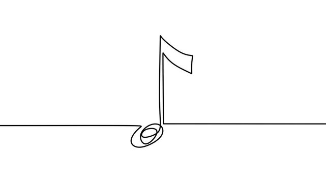 Continuous drawing line art of music note symbol with black line and white background. One line