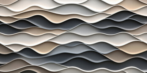 Wavy pattern of black and white waffle panels with different shades of gray, beige, and brown, generative AI