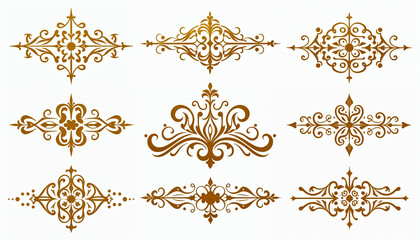 Golden baroque ornament collection elements isolated on white background