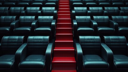 Obraz premium Overhead shot of luxury VIP stadium seats at field level, sleek design with leather texture, perfect for exclusive sports events, advertising high-end hospitality experience