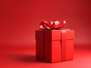 Minimal abstract product background for Christmas New year and sale event concept Red gift box with red ribbon-generated by ai