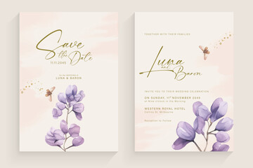 Aesthetic Wedding Invitation Template with Vintage Purple Flower Arrangement