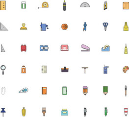 カラー教材道具関連のイラストアイコンセット