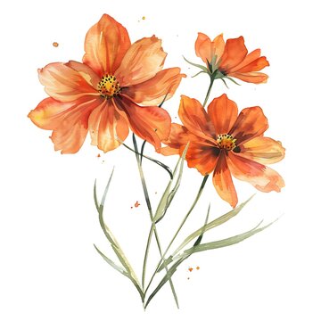 recommend clip art: Watercolor Orange Coreopsis Isolated on White Background. Beautiful Coreopsis Flower