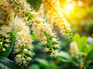 Naklejka premium Beautiful Macadamia Flowers in Bloom with Lush Green Leaves for Nature Lovers