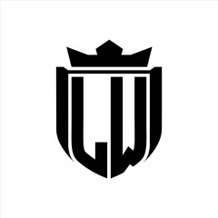 LW Logo with shield shape inside shield badge crown on white background template design