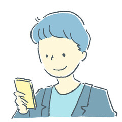 スマホを操作している男性の素材イラスト