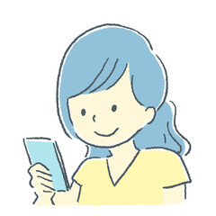 スマホを操作している女性の素材イラスト