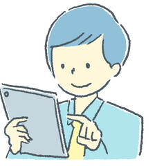 タブレットを持つビジネスマンの素材イラスト
