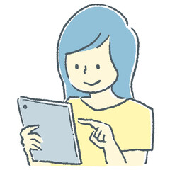 タブレットを持つ女性の素材イラスト