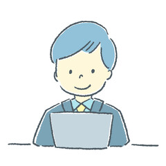 パソコンを操作しているビジネスマンの素材イラスト