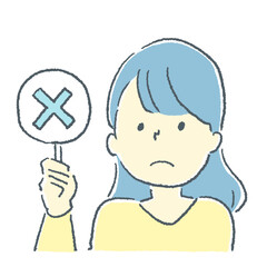 バツを上げる女性の素材イラスト