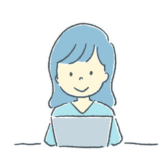 パソコンを操作している女性の素材イラスト